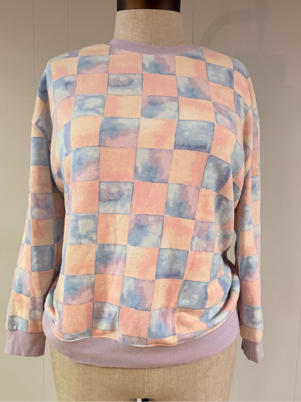 wild fable Pastel Checkerboard Sweatshirt in Pink, Blue & Lavender